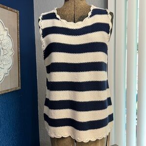 FRNCH PARIS STRIPED BLUE & CREAM KNIT TANK TOP MEDIUM